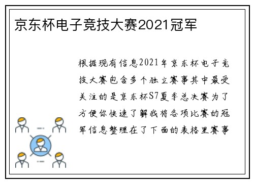 京东杯电子竞技大赛2021冠军